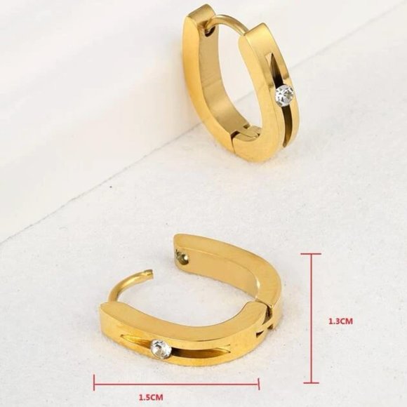 Stainless Steel Hoop Earring Gold Oval Rhinestone Women - Picture 3 of 4